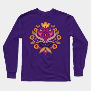 Norwegian Rosemaling Purple Folk Art ornament Long Sleeve T-Shirt